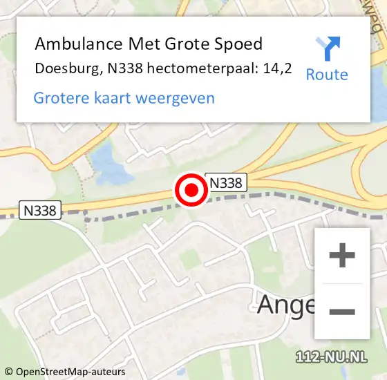 Locatie op kaart van de 112 melding: Ambulance Met Grote Spoed Naar Doesburg, N338 hectometerpaal: 14,2 op 3 oktober 2016 12:12