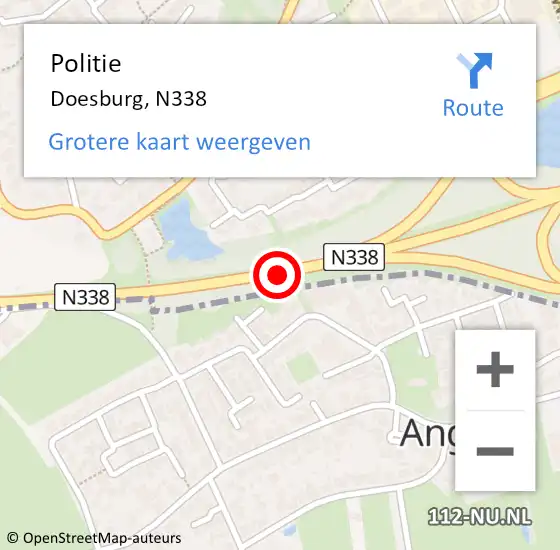 Locatie op kaart van de 112 melding: Politie Doesburg, N338 op 3 oktober 2016 12:20