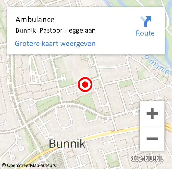 Locatie op kaart van de 112 melding: Ambulance Bunnik, Pastoor Heggelaan op 3 oktober 2016 12:31