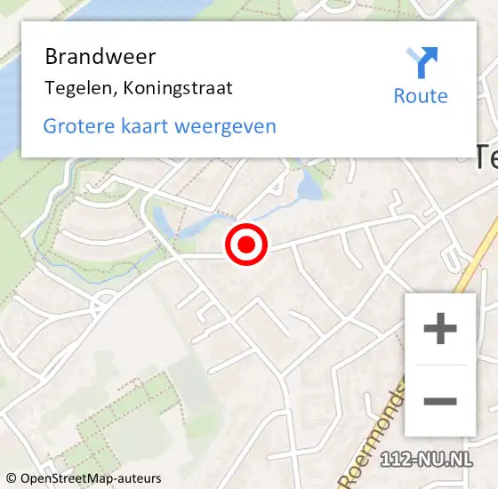 Locatie op kaart van de 112 melding: Brandweer Tegelen, Koningstraat op 3 oktober 2016 12:48