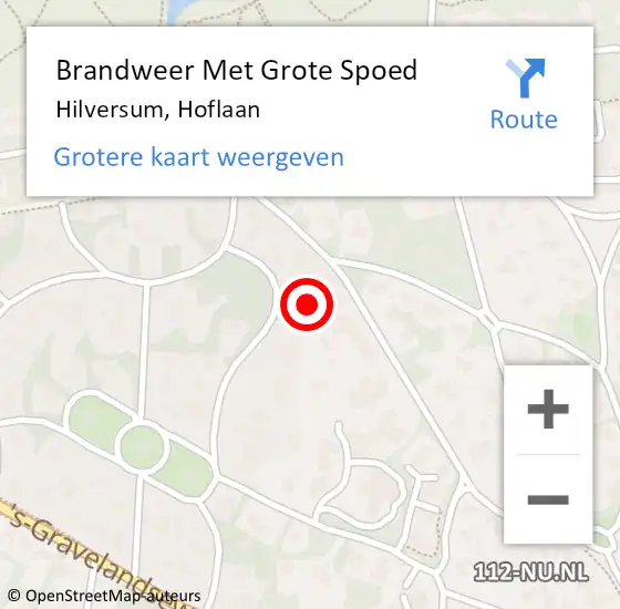 Locatie op kaart van de 112 melding: Brandweer Met Grote Spoed Naar Hilversum, Hoflaan op 3 oktober 2016 13:01
