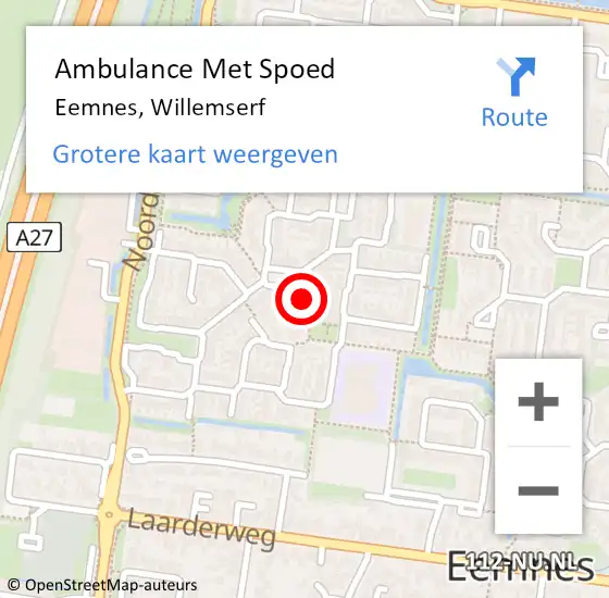 Locatie op kaart van de 112 melding: Ambulance Met Spoed Naar Eemnes, Willemserf op 3 oktober 2016 13:14