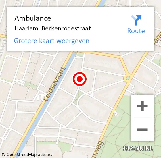 Locatie op kaart van de 112 melding: Ambulance Haarlem, Berkenrodestraat op 3 oktober 2016 14:12