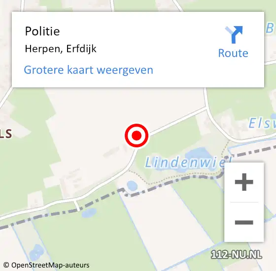 Locatie op kaart van de 112 melding: Politie Herpen, Erfdijk op 3 oktober 2016 14:55