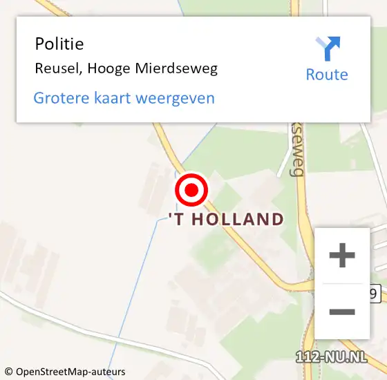 Locatie op kaart van de 112 melding: Politie Reusel, Hooge Mierdseweg op 3 oktober 2016 17:13