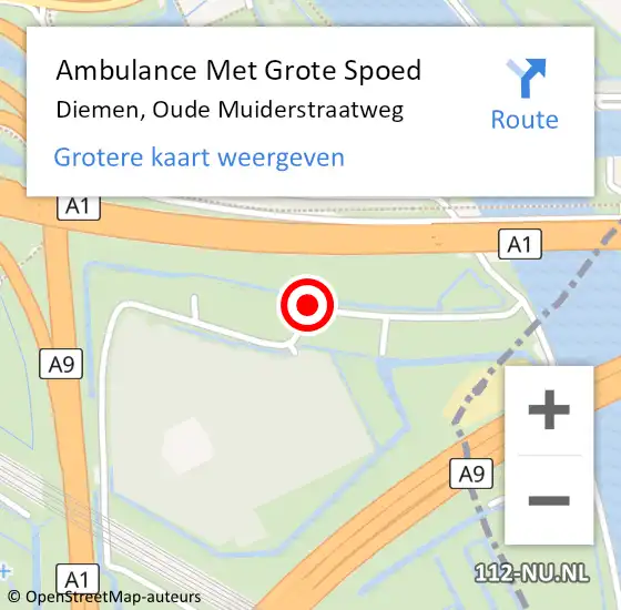 Locatie op kaart van de 112 melding: Ambulance Met Grote Spoed Naar Diemen, Oude Muiderstraatweg op 3 oktober 2016 17:19