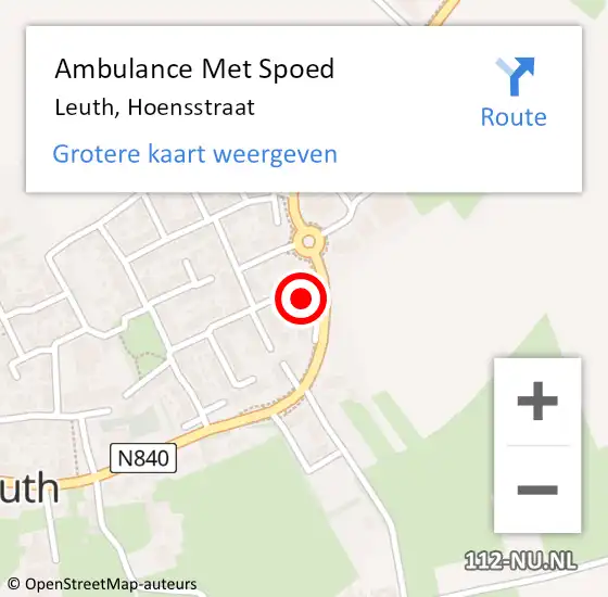 Locatie op kaart van de 112 melding: Ambulance Met Spoed Naar Leuth, Hoensstraat op 3 oktober 2016 17:45