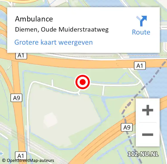 Locatie op kaart van de 112 melding: Ambulance Diemen, Oude Muiderstraatweg op 3 oktober 2016 17:54