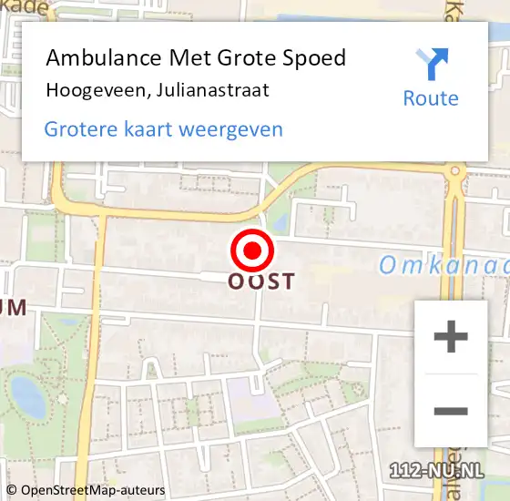 Locatie op kaart van de 112 melding: Ambulance Met Grote Spoed Naar Hoogeveen, Julianastraat op 3 oktober 2016 18:31