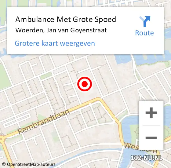 Locatie op kaart van de 112 melding: Ambulance Met Grote Spoed Naar Woerden, Jan van Goyenstraat op 3 oktober 2016 22:28