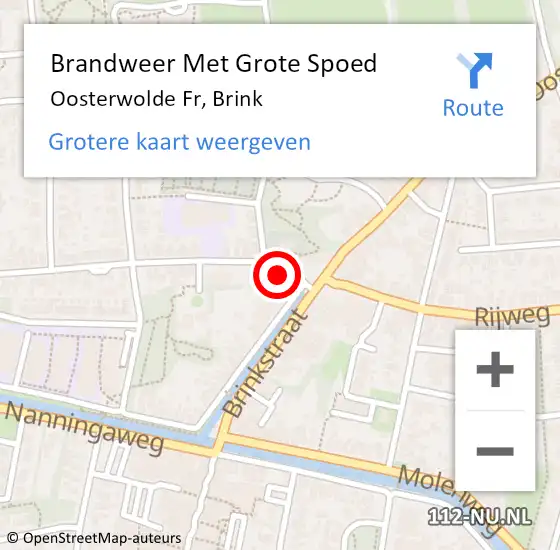 Locatie op kaart van de 112 melding: Brandweer Met Grote Spoed Naar Oosterwolde Fr, Brink op 4 oktober 2016 01:30