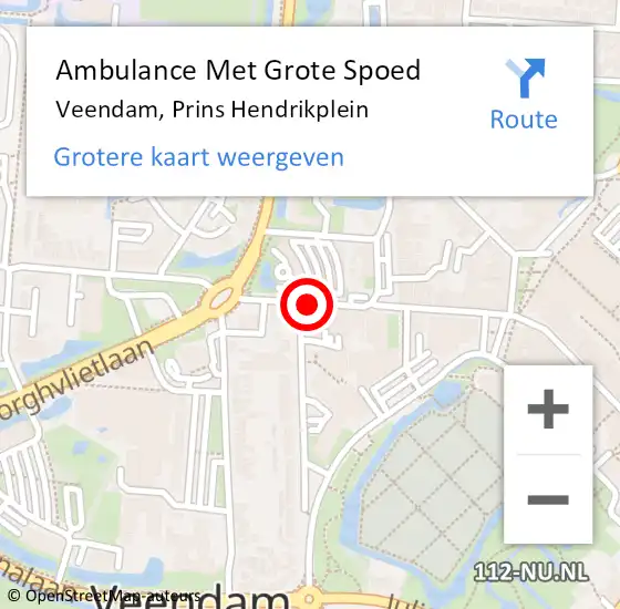 Locatie op kaart van de 112 melding: Ambulance Met Grote Spoed Naar Veendam, Prins Hendrikplein op 4 oktober 2016 02:43