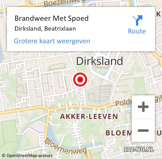 Locatie op kaart van de 112 melding: Brandweer Met Spoed Naar Dirksland, Beatrixlaan op 4 oktober 2016 04:54