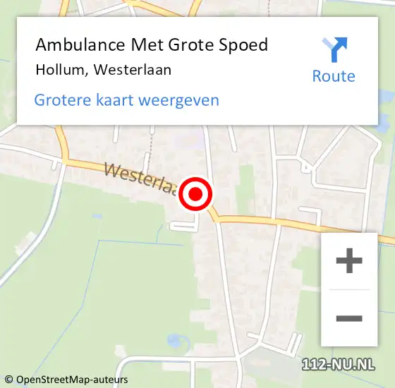 Locatie op kaart van de 112 melding: Ambulance Met Grote Spoed Naar Hollum, Westerlaan op 4 oktober 2016 08:05