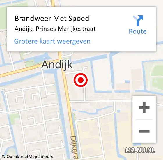 Locatie op kaart van de 112 melding: Brandweer Met Spoed Naar Andijk, Prinses Marijkestraat op 4 oktober 2016 08:41