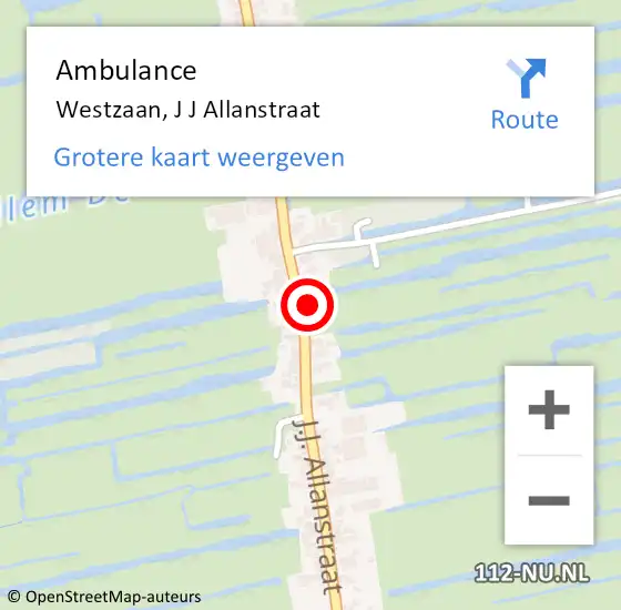 Locatie op kaart van de 112 melding: Ambulance Westzaan, J J Allanstraat op 4 oktober 2016 09:23