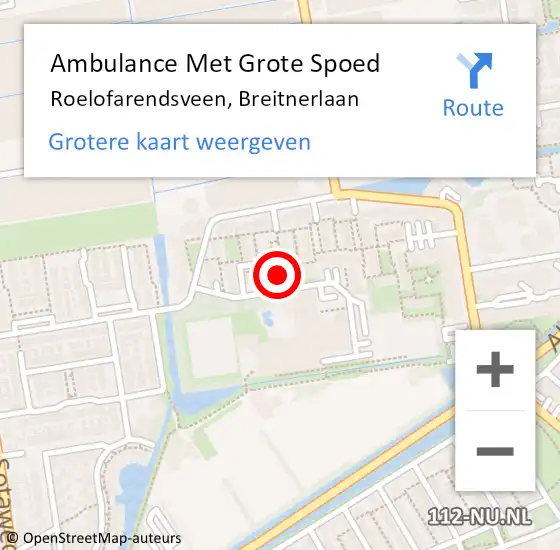 Locatie op kaart van de 112 melding: Ambulance Met Grote Spoed Naar Roelofarendsveen, Breitnerlaan op 4 oktober 2016 09:45