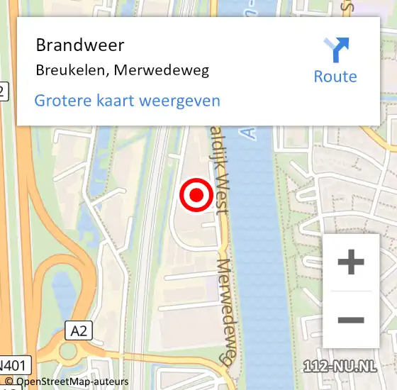 Locatie op kaart van de 112 melding: Brandweer Breukelen, Merwedeweg op 4 oktober 2016 10:26