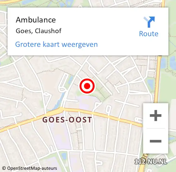 Locatie op kaart van de 112 melding: Ambulance Goes, Claushof op 4 oktober 2016 11:10