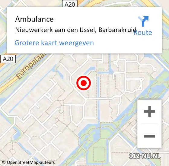 Locatie op kaart van de 112 melding: Ambulance Nieuwerkerk aan den IJssel, Barbarakruid op 4 oktober 2016 12:53