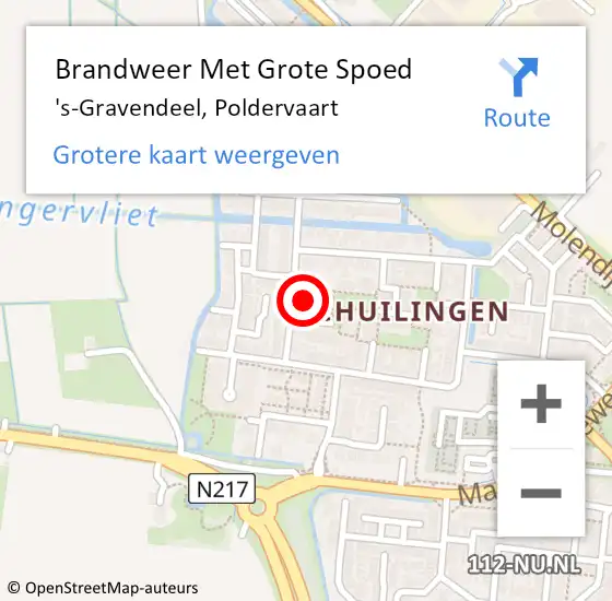 Locatie op kaart van de 112 melding: Brandweer Met Grote Spoed Naar 's-Gravendeel, Poldervaart op 4 oktober 2016 12:56