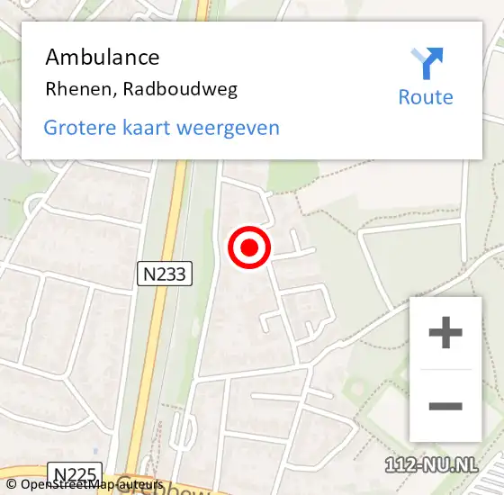 Locatie op kaart van de 112 melding: Ambulance Rhenen, Radboudweg op 4 oktober 2016 14:33