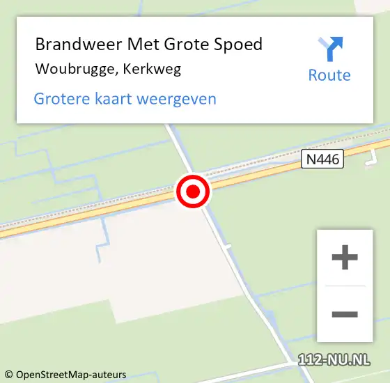 Locatie op kaart van de 112 melding: Brandweer Met Grote Spoed Naar Woubrugge, Kerkweg op 4 oktober 2016 15:01