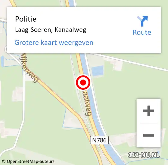 Locatie op kaart van de 112 melding: Politie Laag-Soeren, Kanaalweg op 4 oktober 2016 15:22