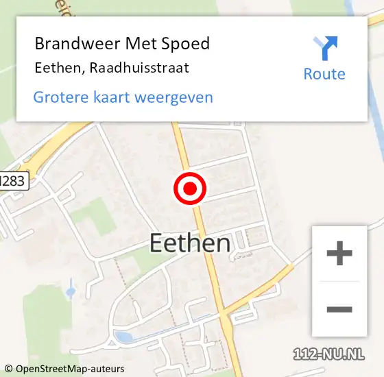 Locatie op kaart van de 112 melding: Brandweer Met Spoed Naar Eethen, Raadhuisstraat op 4 oktober 2016 16:29