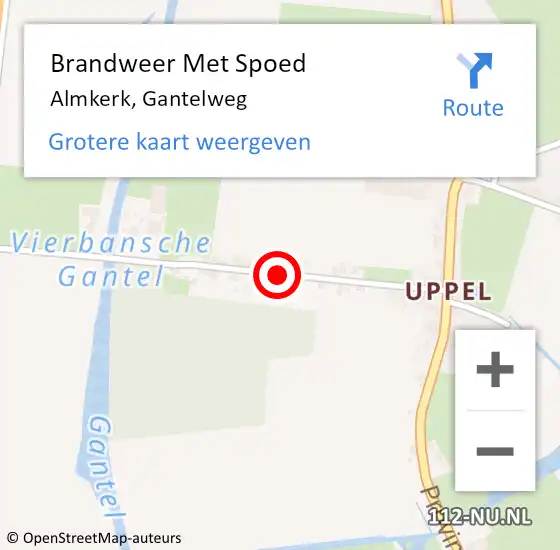 Locatie op kaart van de 112 melding: Brandweer Met Spoed Naar Almkerk, Gantelweg op 4 oktober 2016 16:31