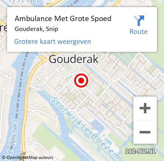 Locatie op kaart van de 112 melding: Ambulance Met Grote Spoed Naar Gouderak, Snip op 4 oktober 2016 16:56