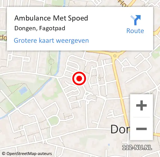 Locatie op kaart van de 112 melding: Ambulance Met Spoed Naar Dongen, Fagotpad op 4 oktober 2016 18:20