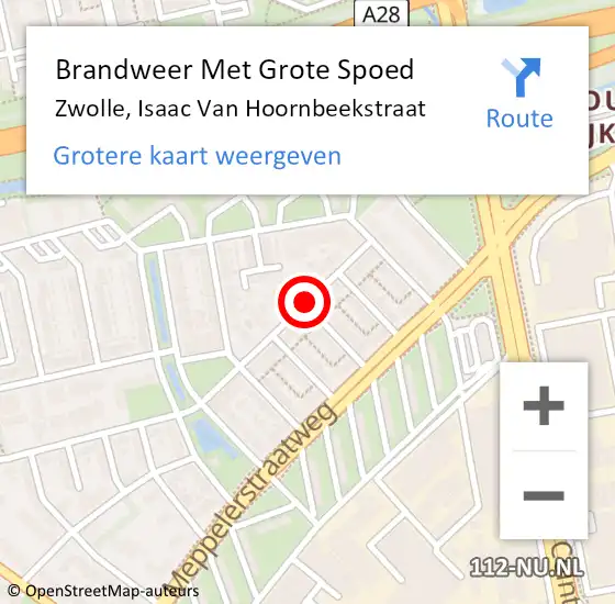 Locatie op kaart van de 112 melding: Brandweer Met Grote Spoed Naar Zwolle, Isaac Van Hoornbeekstraat op 4 oktober 2016 18:56