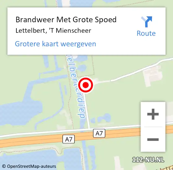 Locatie op kaart van de 112 melding: Brandweer Met Grote Spoed Naar Lettelbert, 'T Mienscheer op 4 oktober 2016 19:19