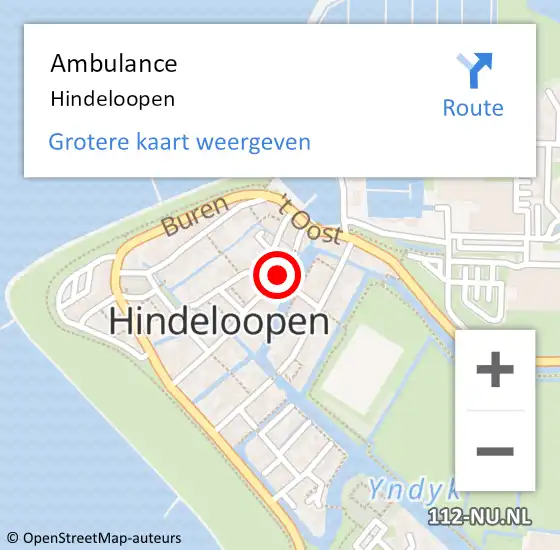 Locatie op kaart van de 112 melding: Ambulance Hindeloopen op 4 oktober 2016 19:31