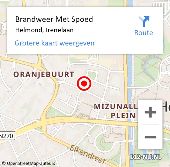 Locatie op kaart van de 112 melding: Brandweer Met Spoed Naar Helmond, Irenelaan op 4 oktober 2016 19:37