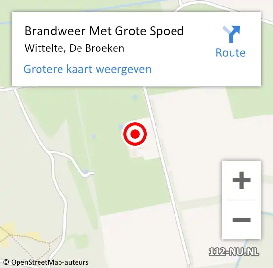 Locatie op kaart van de 112 melding: Brandweer Met Grote Spoed Naar Wittelte, De Broeken op 4 oktober 2016 19:56