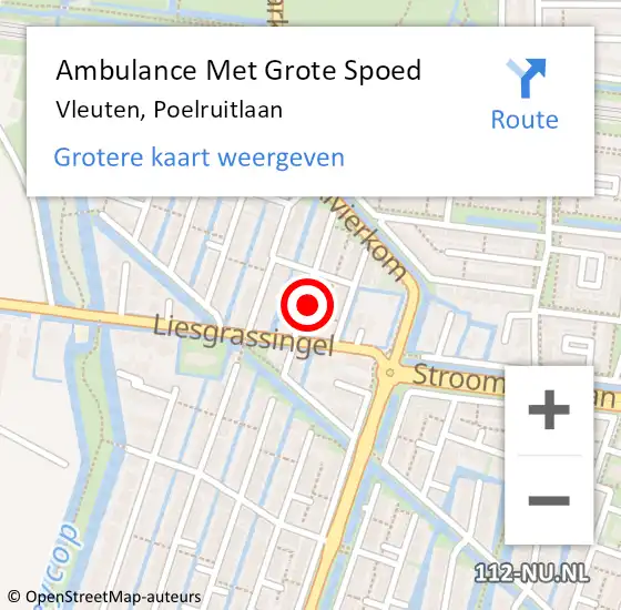 Locatie op kaart van de 112 melding: Ambulance Met Grote Spoed Naar Vleuten, Poelruitlaan op 4 oktober 2016 19:57