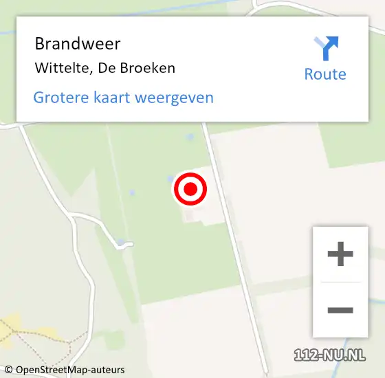 Locatie op kaart van de 112 melding: Brandweer Wittelte, De Broeken op 4 oktober 2016 19:58