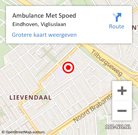 Locatie op kaart van de 112 melding: Ambulance Met Spoed Naar Eindhoven, Vigliuslaan op 4 oktober 2016 20:13