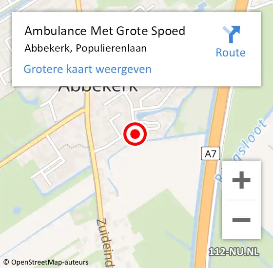 Locatie op kaart van de 112 melding: Ambulance Met Grote Spoed Naar Abbekerk, Populierenlaan op 4 oktober 2016 21:10