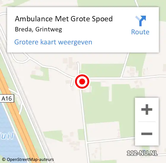 Locatie op kaart van de 112 melding: Ambulance Met Grote Spoed Naar Breda, Grintweg op 4 oktober 2016 21:21