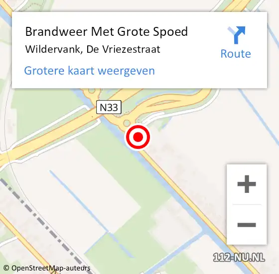 Locatie op kaart van de 112 melding: Brandweer Met Grote Spoed Naar Wildervank, De Vriezestraat op 4 oktober 2016 22:09