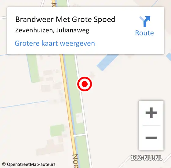 Locatie op kaart van de 112 melding: Brandweer Met Grote Spoed Naar Zevenhuizen, Julianaweg op 4 oktober 2016 22:27