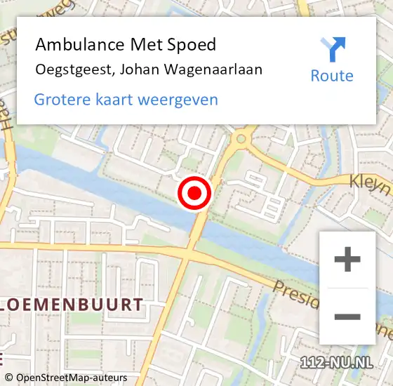 Locatie op kaart van de 112 melding: Ambulance Met Spoed Naar Oegstgeest, Johan Wagenaarlaan op 4 oktober 2016 23:45
