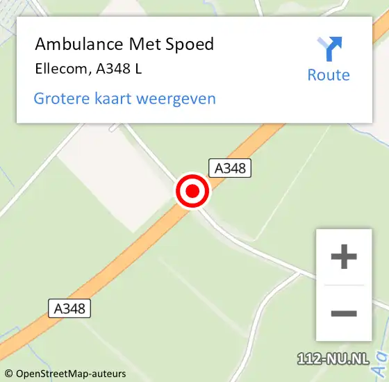 Locatie op kaart van de 112 melding: Ambulance Met Spoed Naar Ellecom, A348 L op 4 oktober 2016 23:50