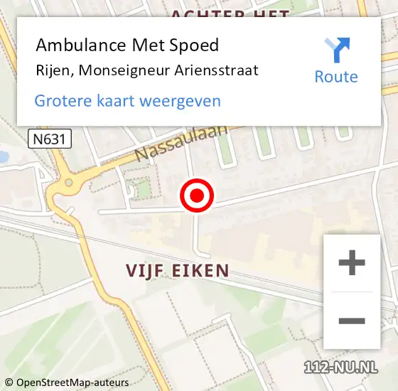 Locatie op kaart van de 112 melding: Ambulance Met Spoed Naar Rijen, Monseigneur Ariensstraat op 5 oktober 2016 05:39