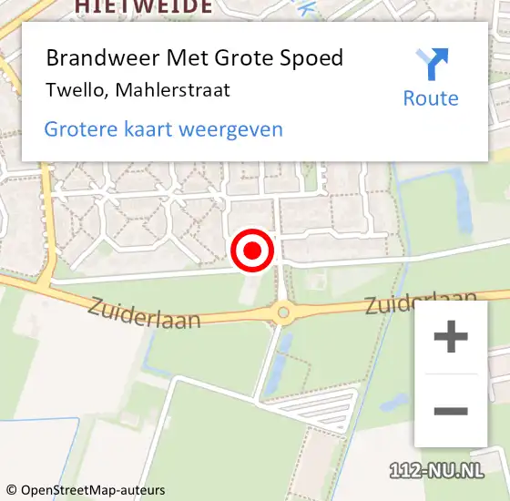 Locatie op kaart van de 112 melding: Brandweer Met Grote Spoed Naar Twello, Mahlerstraat op 5 oktober 2016 07:24