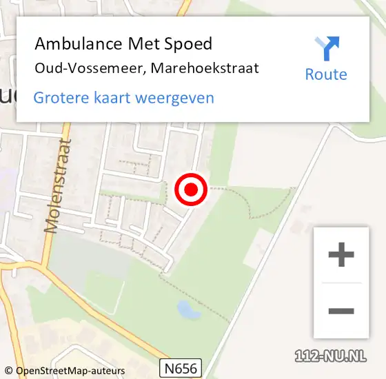 Locatie op kaart van de 112 melding: Ambulance Met Spoed Naar Oud-Vossemeer, Marehoekstraat op 29 december 2013 15:27