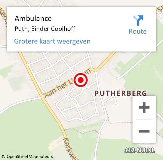 Locatie op kaart van de 112 melding: Ambulance Puth, Einder Coolhoff op 17 september 2013 14:57